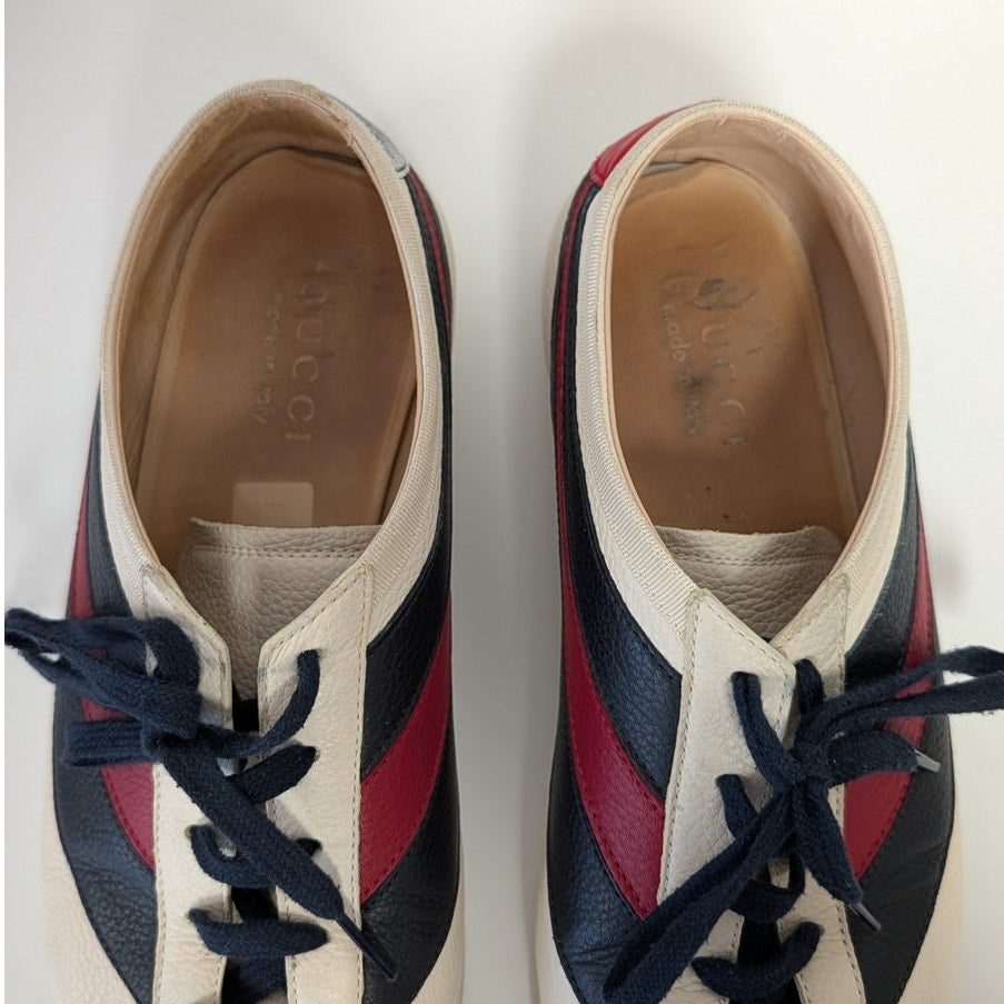 Gucci Falacer Web Low Top Sneakers Unisex Mens US 7/EU40 Leather Striped Logo