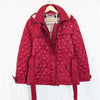 Burberry Finsbridge Red Quilted Hooded Belted Jacket Womens L Full Zip