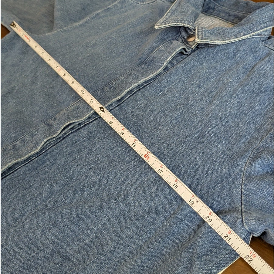 Non Blue Denim Long Sleeve Snap Shirt Track Jacket Washed, size M