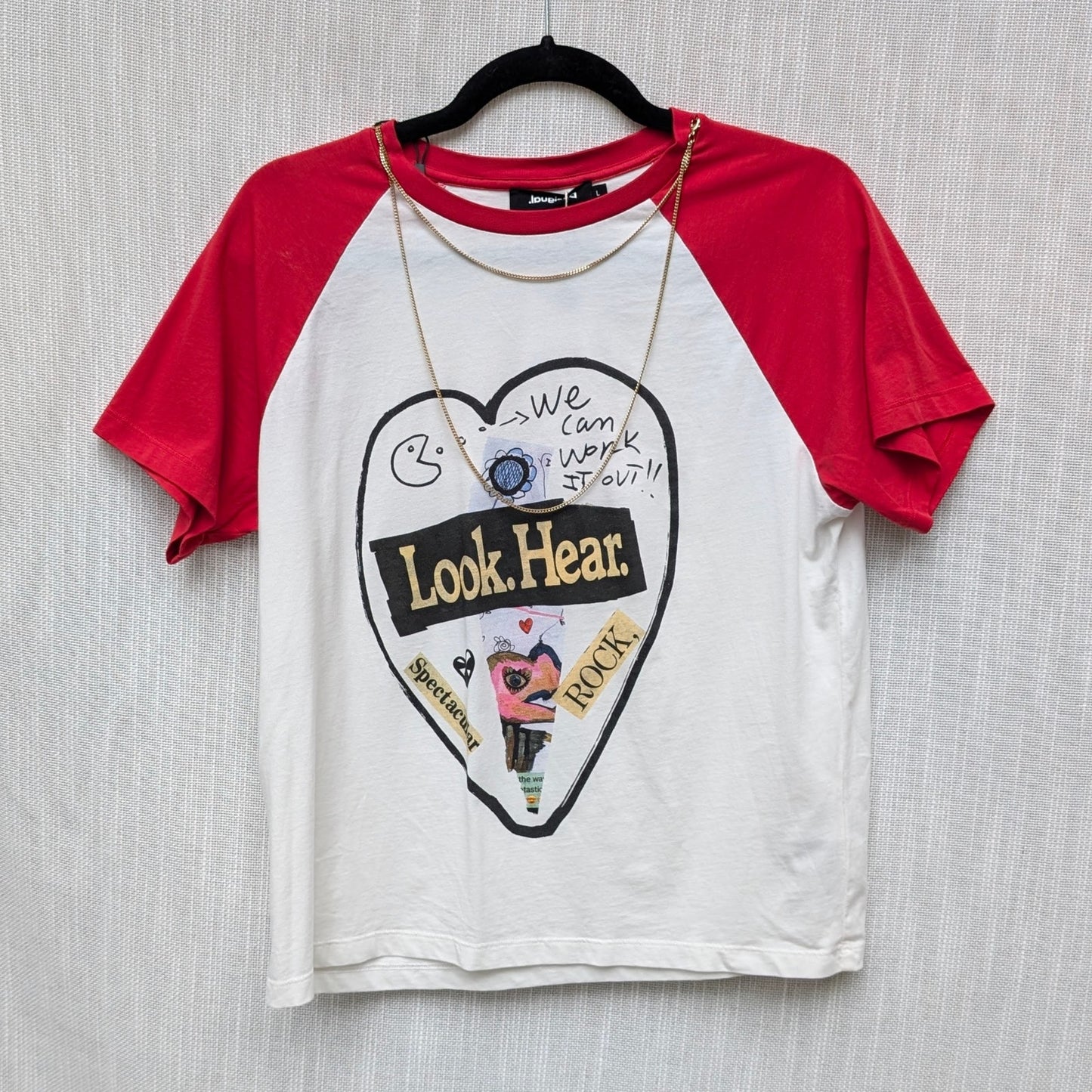 Desigual Heart Top Womens EU L/US M Short-sleeve Print Cotton T-shirt NWT