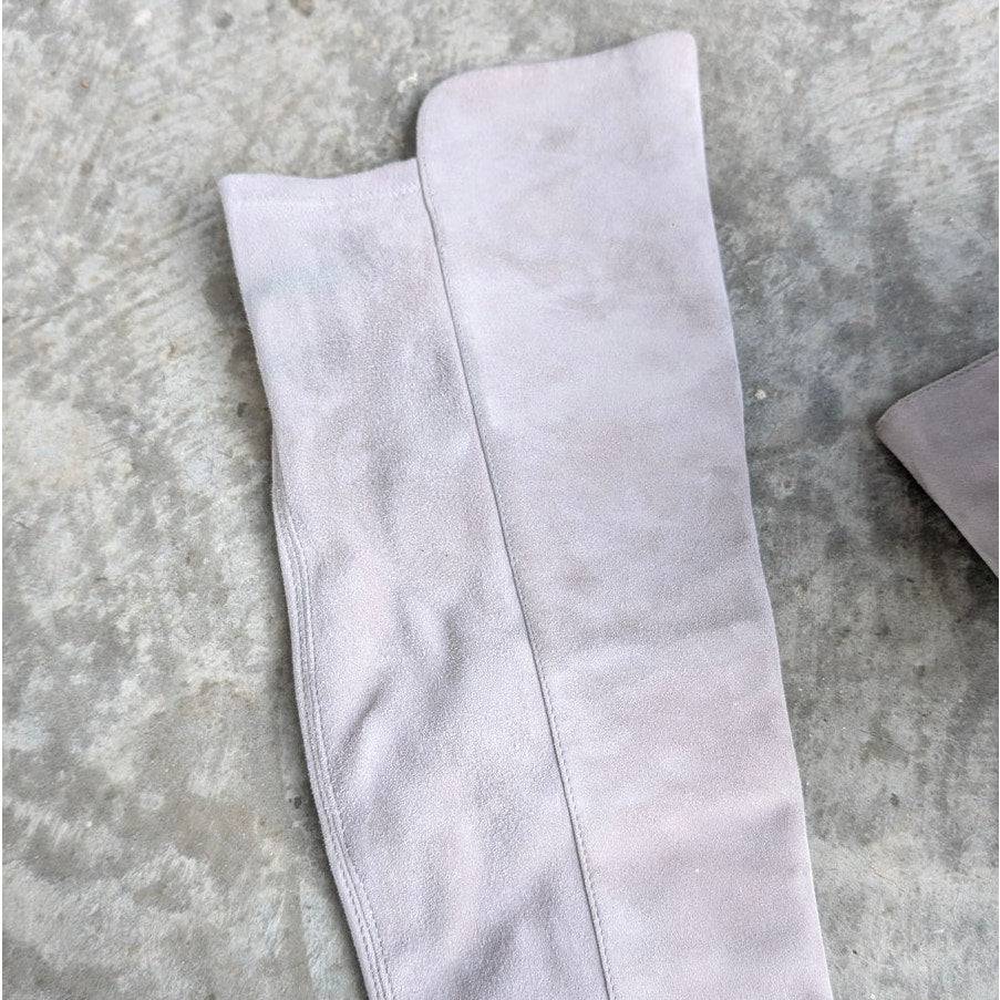 Stuart Weitzman Light Gray Gris Suede Allserve Over-The-Knee Boots, size 5.5M
