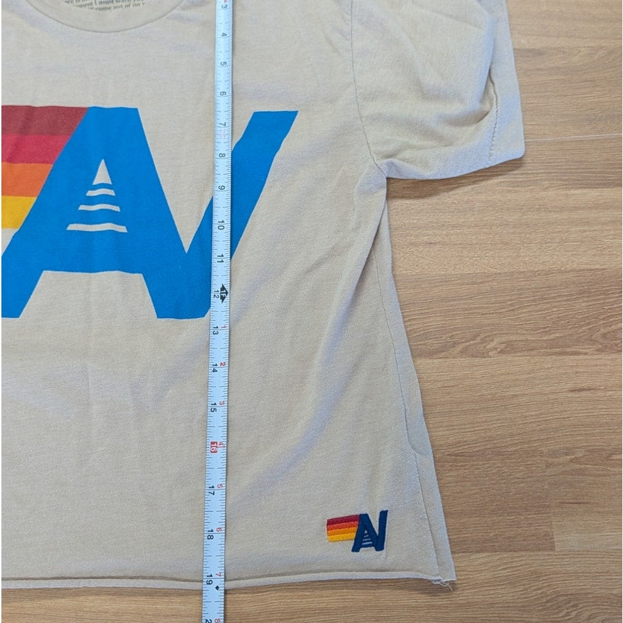 Aviator Nation Logo Tee Unisex Womens S Tan Crewneck Short Sleeve Boyfriend