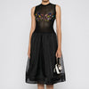 Cynthia Rowley Gems Mesh Organza Drop Waist Midi Dress Womens 8 Black NWT