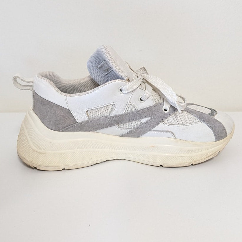 Prada 1E909L Leather Sneakers Womens EU39.5/US 9.5 White Low Top Striped