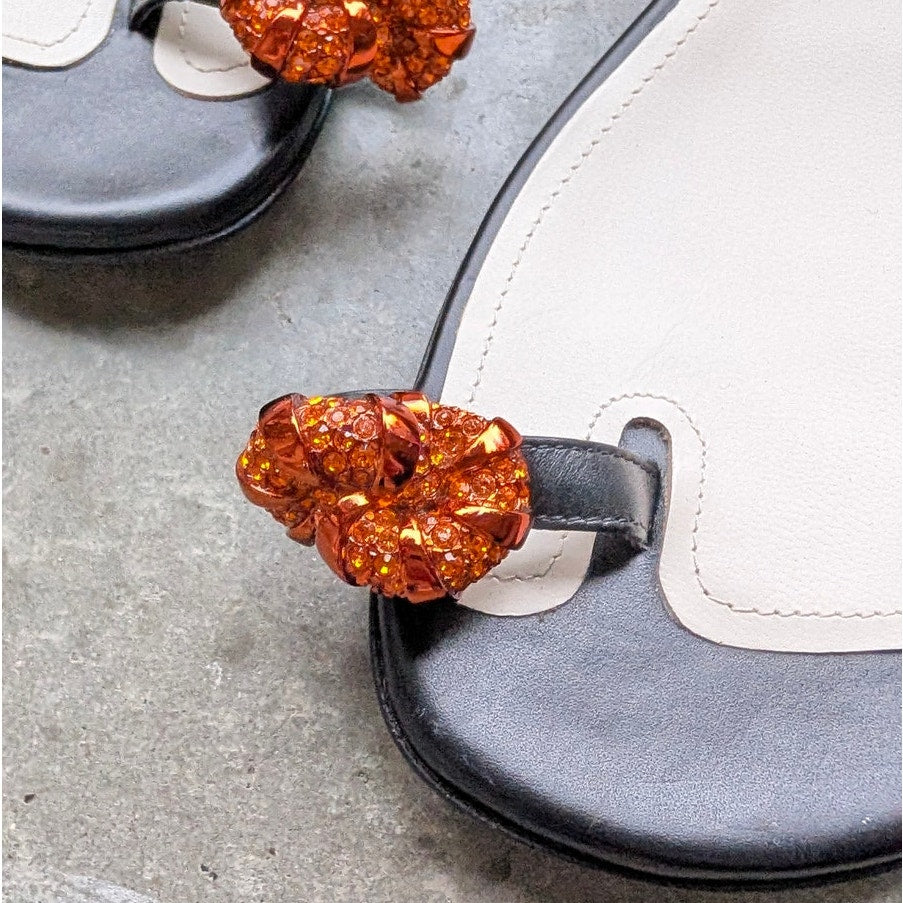 Lanvin Swing Melodie Leather Crystal-Embellished Flat Sandals Womens EU 38/US 7