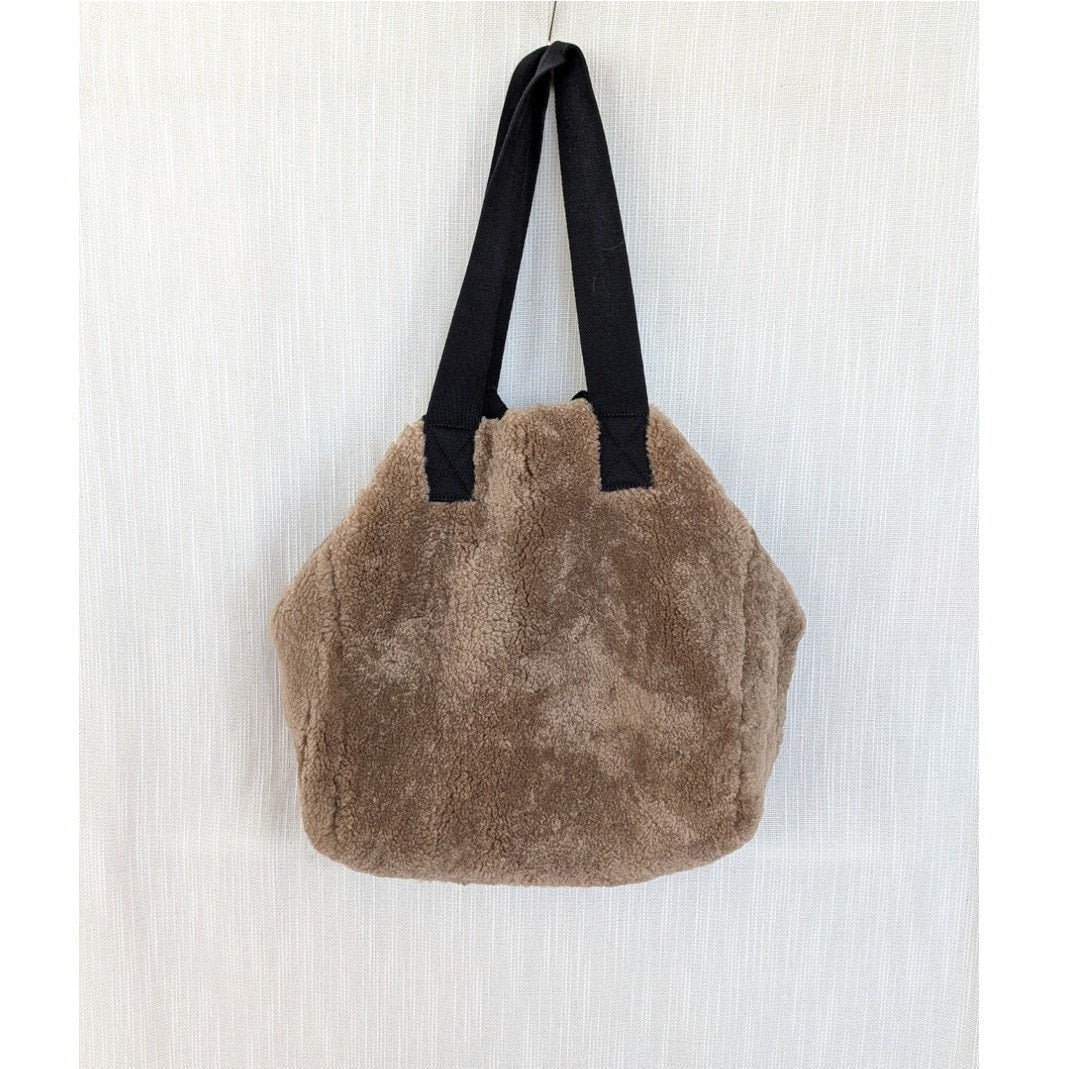 Allsaints Izzy Reversible Shearling Tote Shopper Bag Brown Leather Oversized
