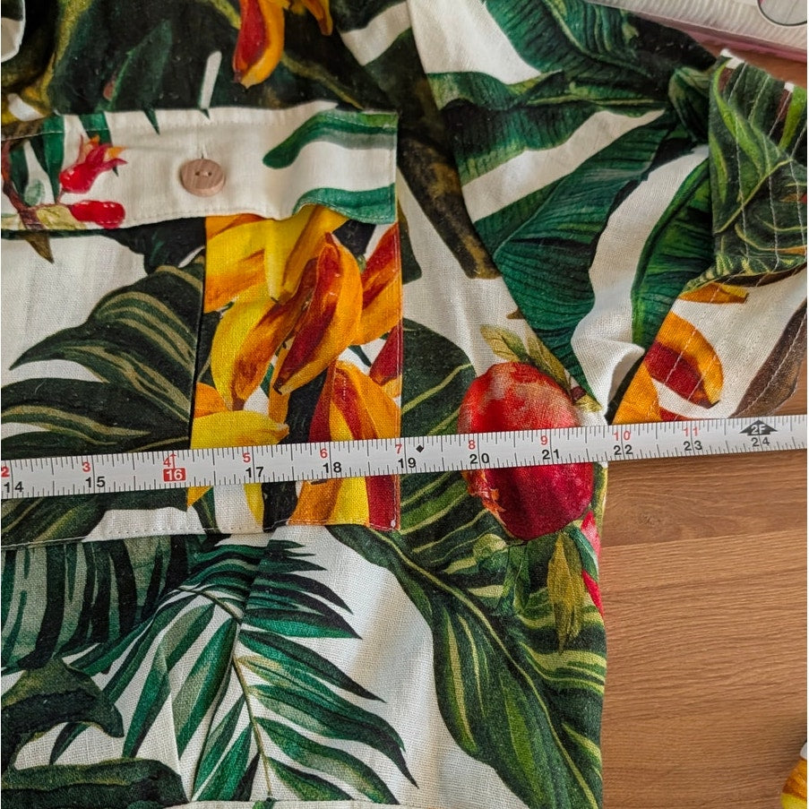 House of Harlow 1960 Dress Womens L Linen Blend Tropical Print Mini Shirt Dress