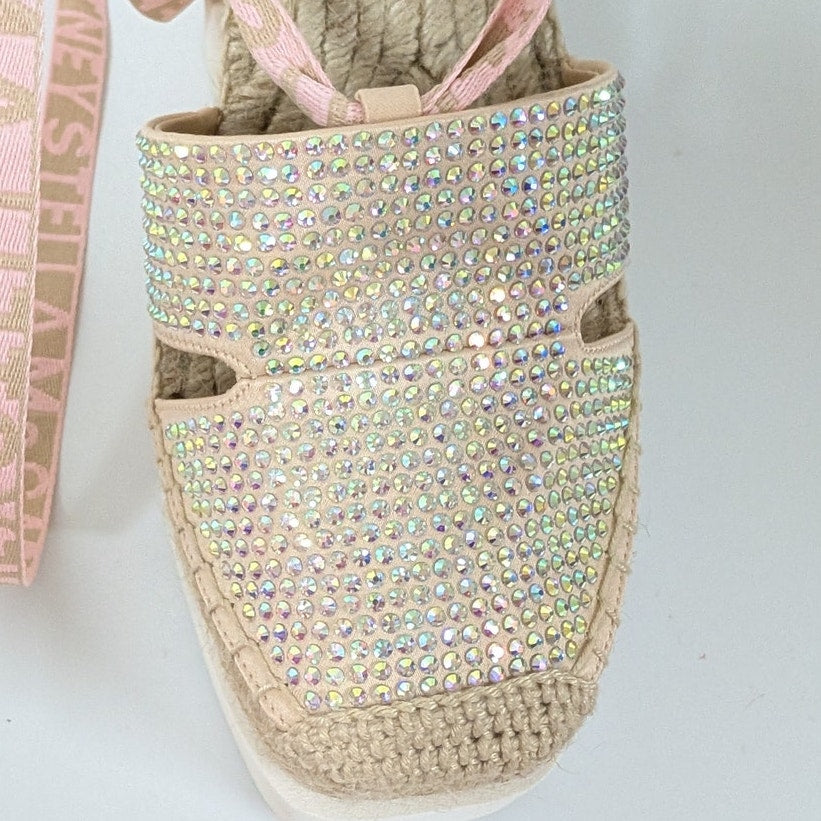 Stella McCartney Gaia Crystal Ankle-Wrap Platform Espadrilles Womens EU 40/US 10