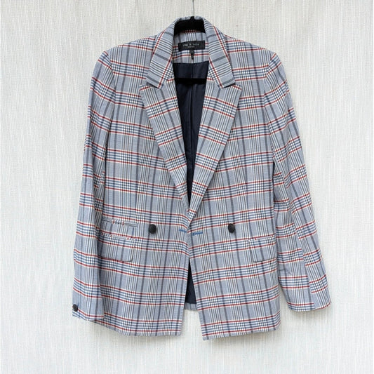 Rag & Bone Elise Wool Blend Plaid Blazer Womens 2 Gray/Blue Double-breasted