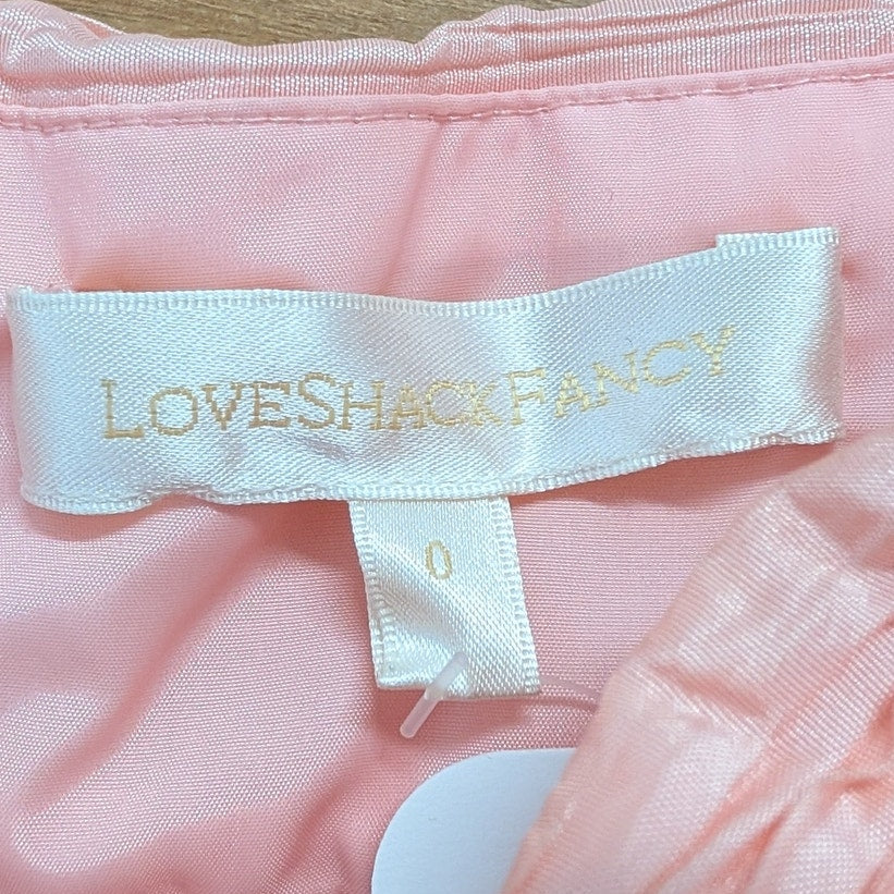 LoveShackFancy Roisen Skirt Womens 0 Pink Crinkled Taffeta A-line Mini