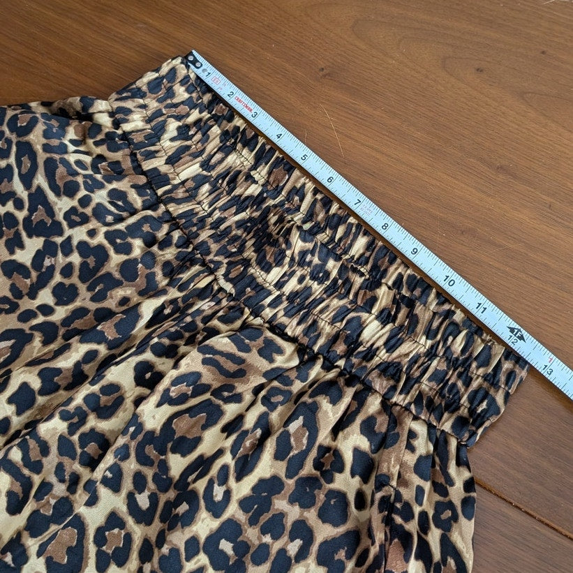 Lakbi Brown Animal Print High-rise Straight Wide Leg Flowy Pants, size S