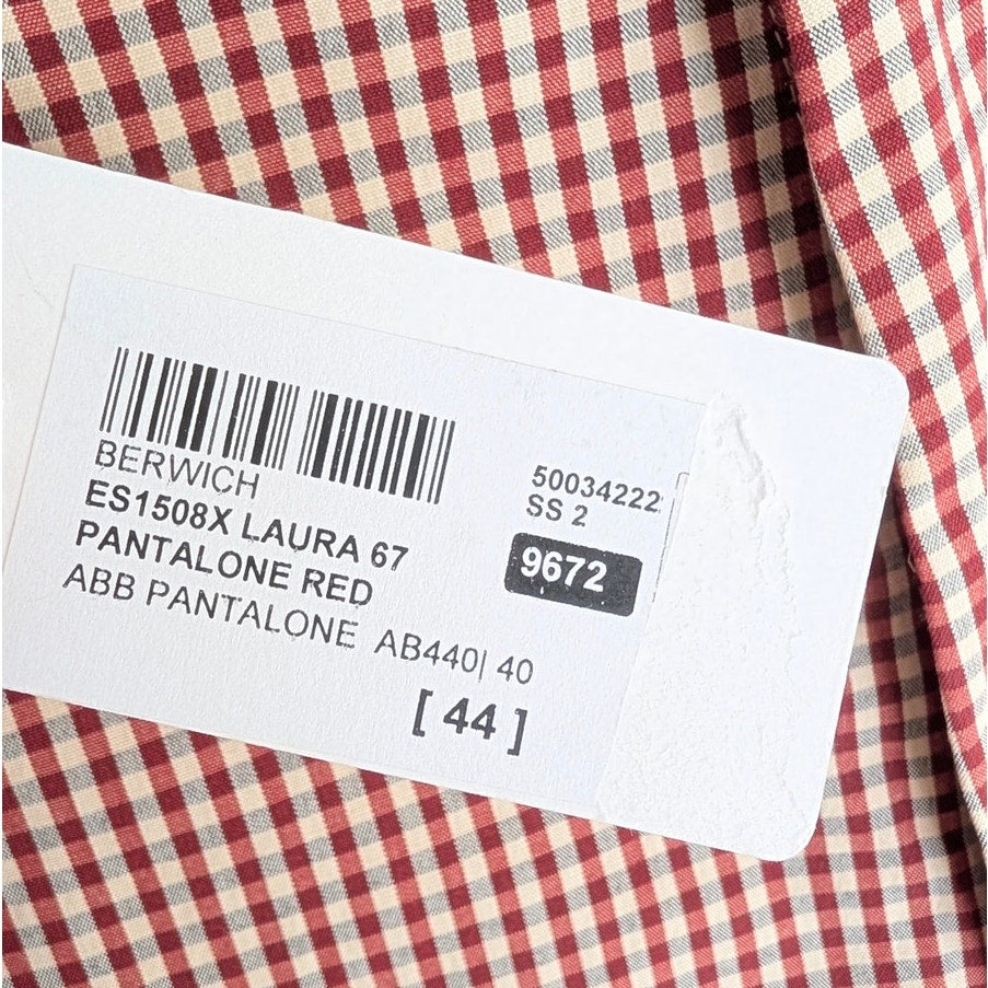 Berwich Laura 67 Pants Womens IT44 US 8 Red Gingham Check Wool es1508x Italy NWT