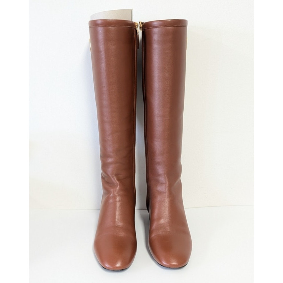 Valentino Garavani VLOGO Leather Knee High Heeled Boots Womens EU40/US 10B Brown