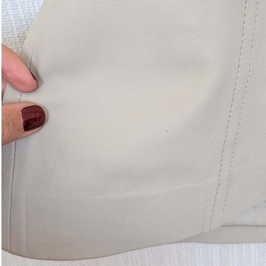 Vince Stitched-belt Lamb Leather Shorts Womens 10 Light Dove High-rise
