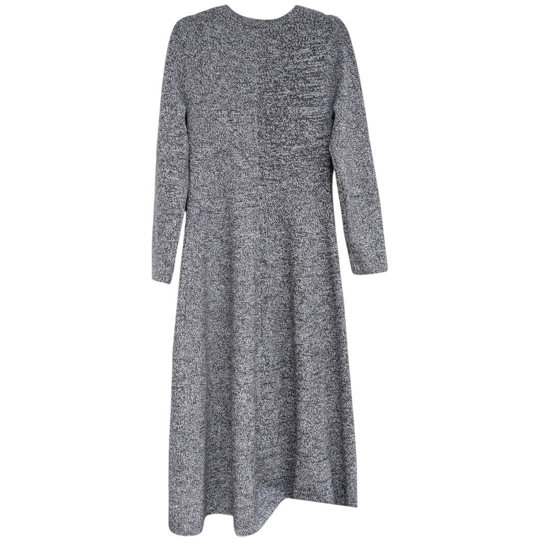 Zara Dress Womens L Gray Melange Knit Round Neck Lomg Sleeve Midi Maxi
