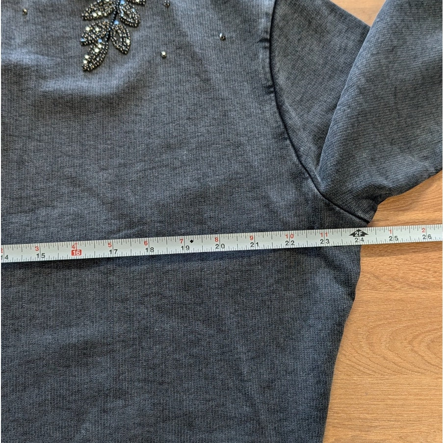 Johnny Was French Terry Beaded Sweatshirt Womens S Charcoal Heather Crewneck