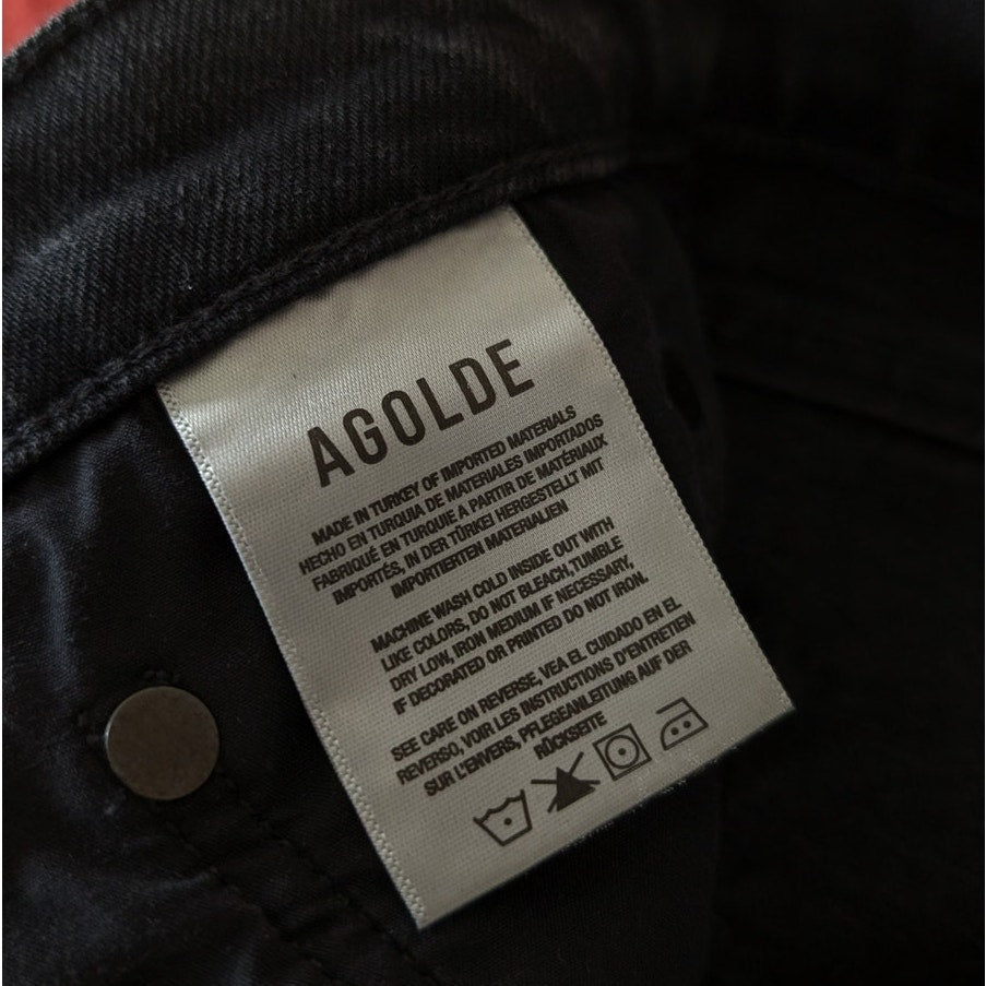 Agolde Nico Black High Rise Slim Fit Cotton Blend Button Skinny Jeans, size 32