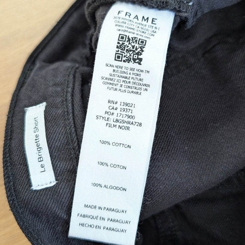 Frame Le Brigette Mini Short Womens 25 Black Denim Cotton High-Rise Raw Cut NWOT