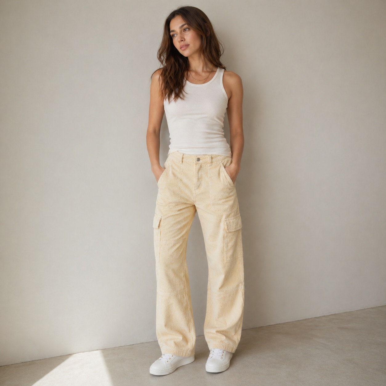 BP. Corduroy Cargo Pants Womens 26 Yellow High-rise Utility Wide Straight Leg