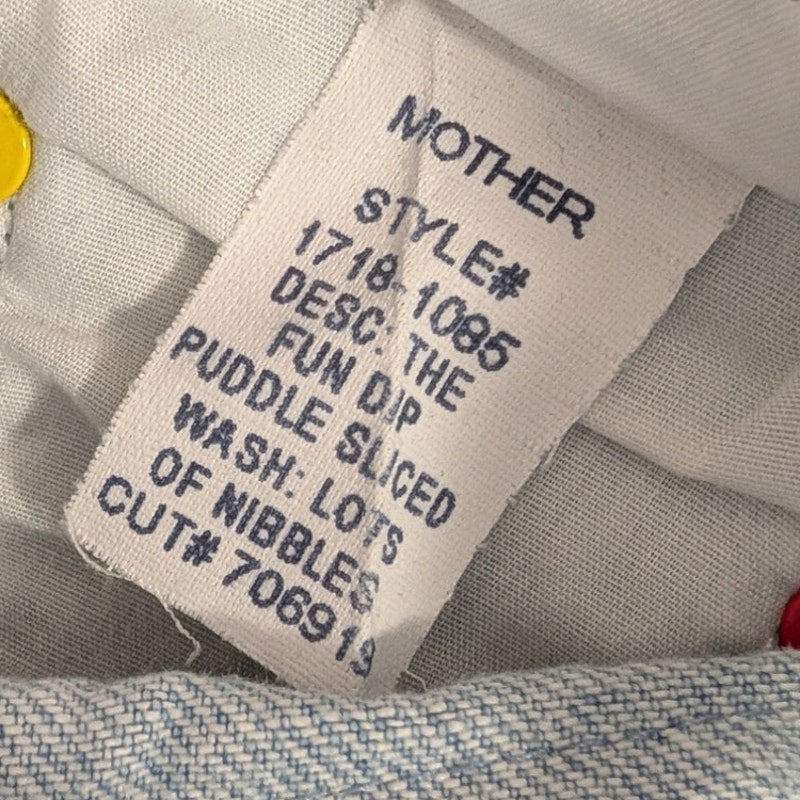 MOTHER SNACKS! The Fun Dip Puddle Sliced Jeans Size 28 Lots Of Nibbles Wash