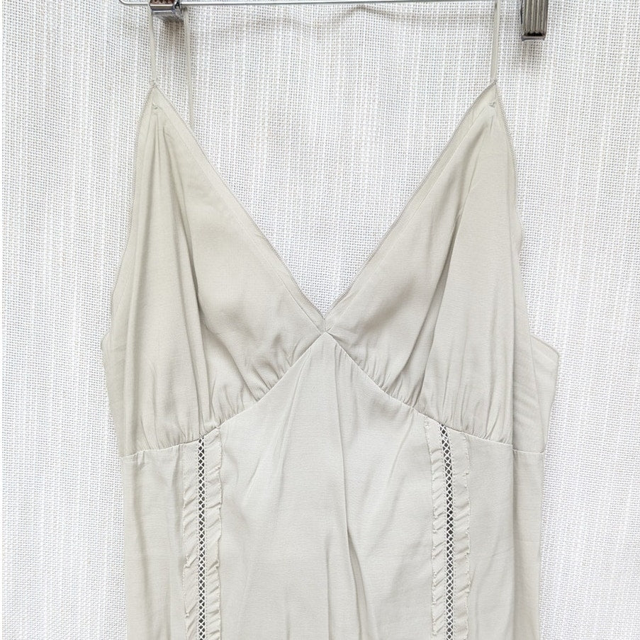 H&M HM Sage Green Lace Detail Sleeveless Slip Midi Maxi Dress, size M