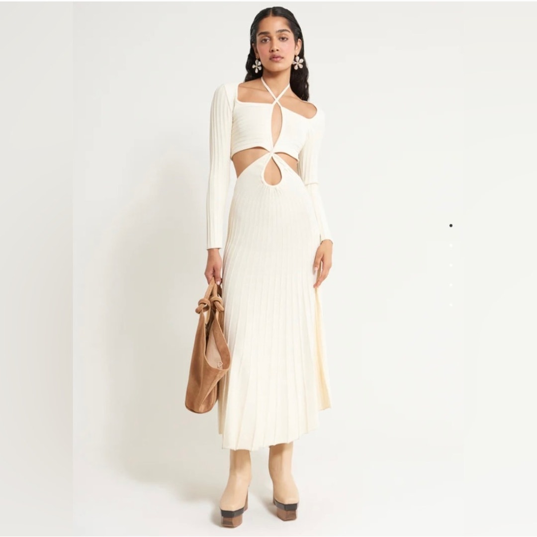 Cult Gaia Fergie Off White Cutout Ribbed-knit Midi Maxi Dress, size M