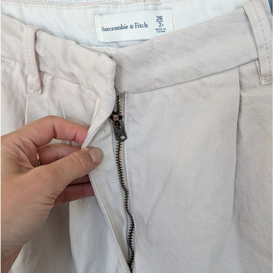 Abercrombie Wide Leg Curve Love Pants Womens 26/2R Ecru High-rise Chino NWT