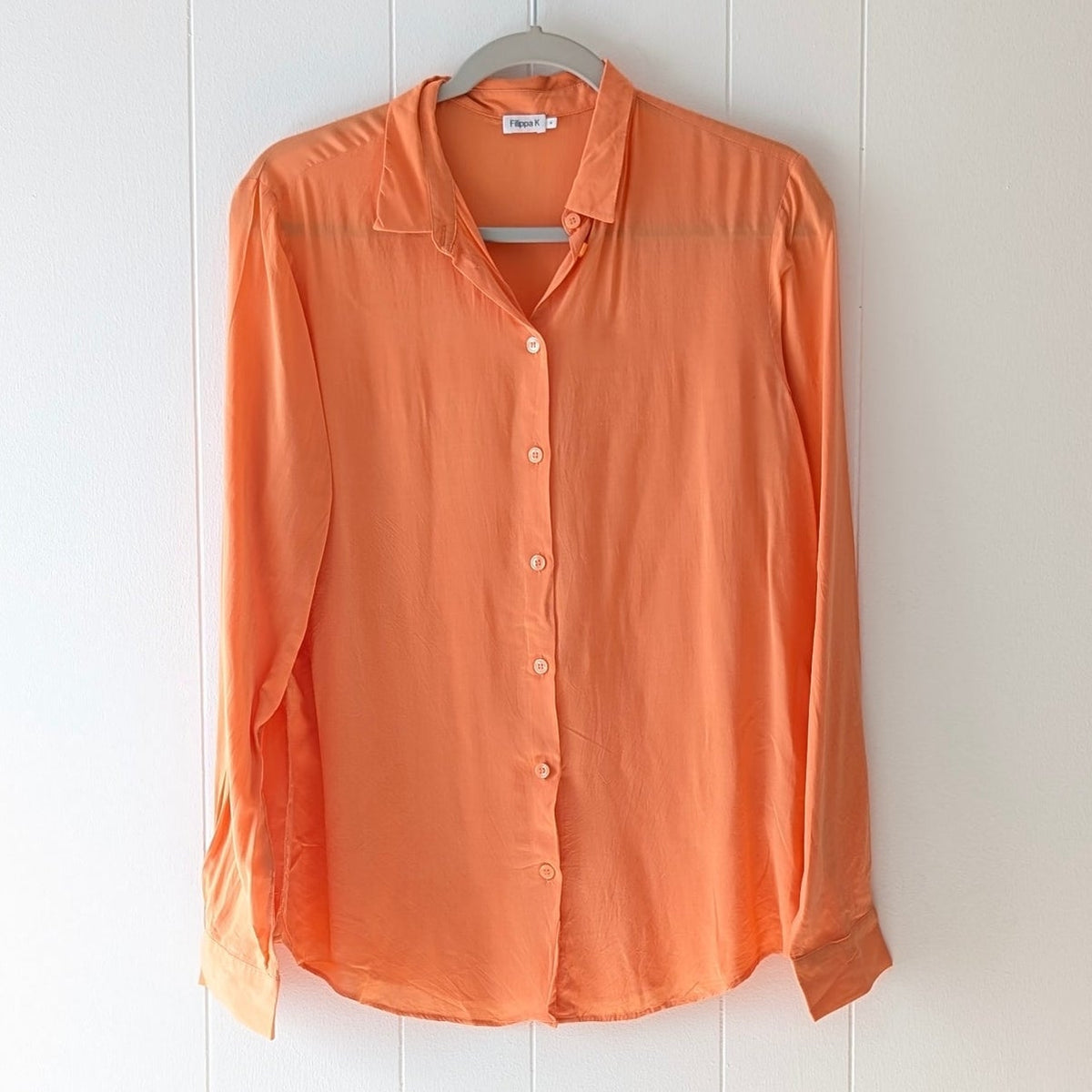 Filippa K Drapey Orange Classic Button Down Blouse Shirt, size M