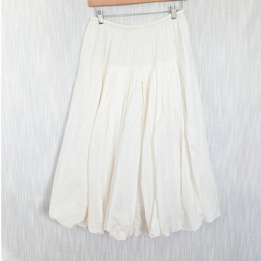 Chan Luu Million Pleats Bubble Skirt Womens 1/S White Cotton Drop Waist Midi