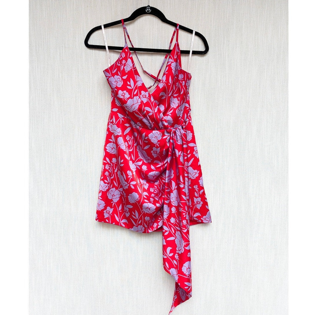 Lovers and Friends Kamala Mini Dress Womens S Red Floral Satin Sleeveless Mini