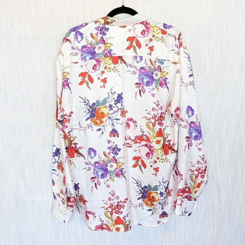 DIOR x KAWS 2019 Bouquet De Fleurs Shirt Womens US 39/M Floral Silk Button-up