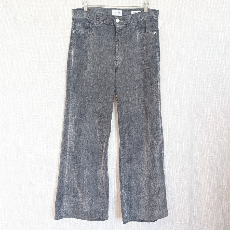 Frame Le Baggy Palazzo Wide Leg Jeans Womens 28 Dark Gray Flocked Full Length