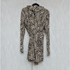 Zara Dress Womens L Cream/Black Animal print Long Sleeve Ruffle Wrap Style Mini