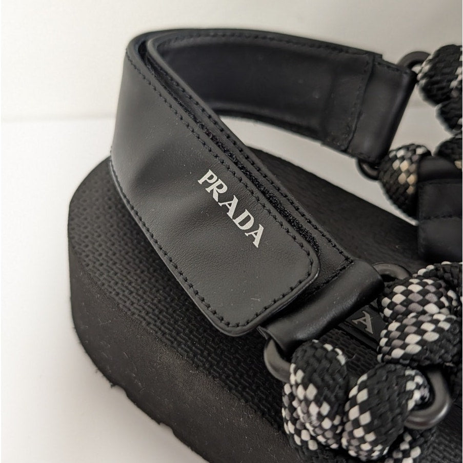 Prada Leather & Rope Donna Nastro Platform Sandals Womens EU 39.5/US 9.5 Black