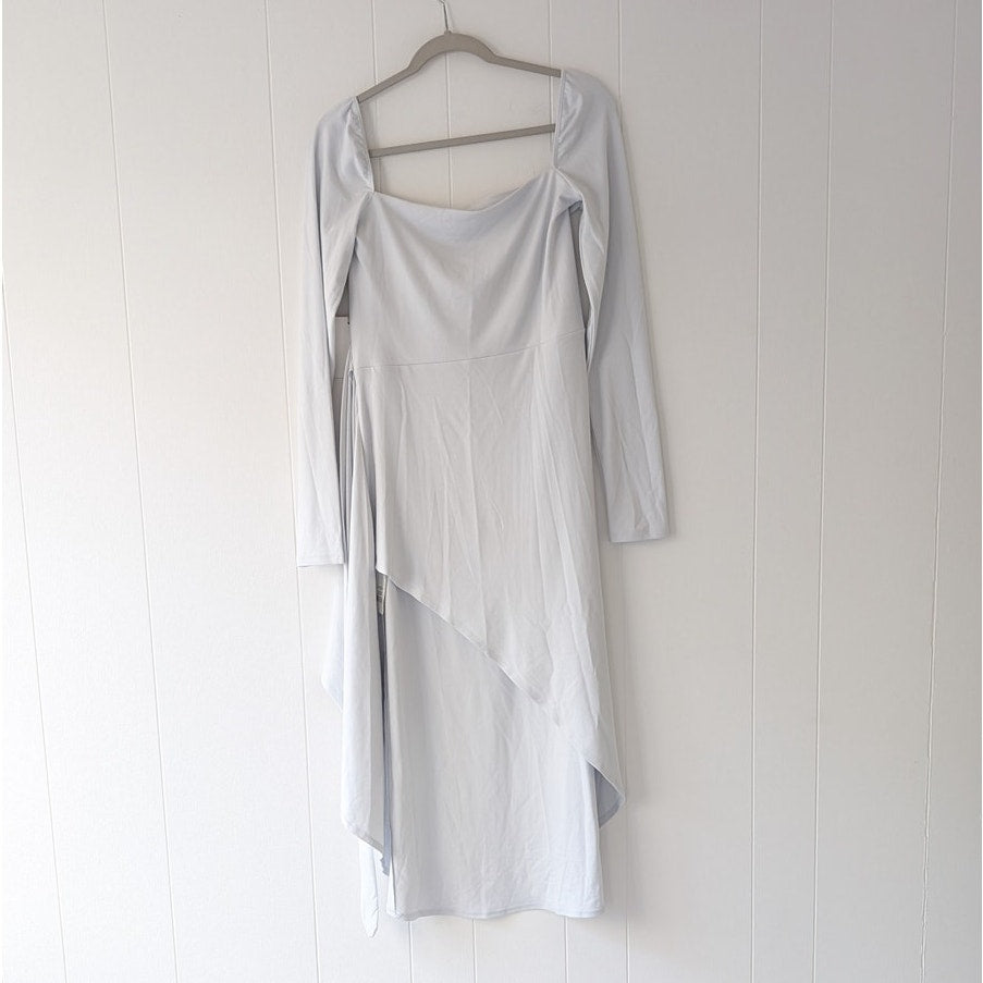 NWT Aritzia Wilfred Saturn Long Sleeve Frozen Gray Faux Wrap Midi Dress, size L