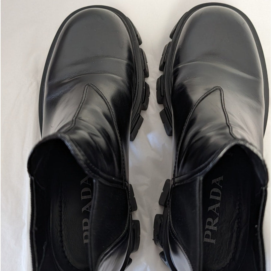 Prada Monolith Chelsea Leather Boots with Chunky Soles Womens EU 37.5/US 7.5