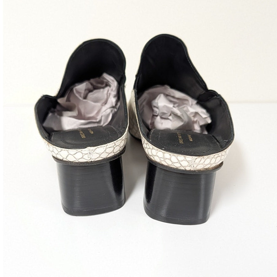 Dries Van Noten Leather Croc Print Mules Womens IT 39.5/US 9.5 White Heeled