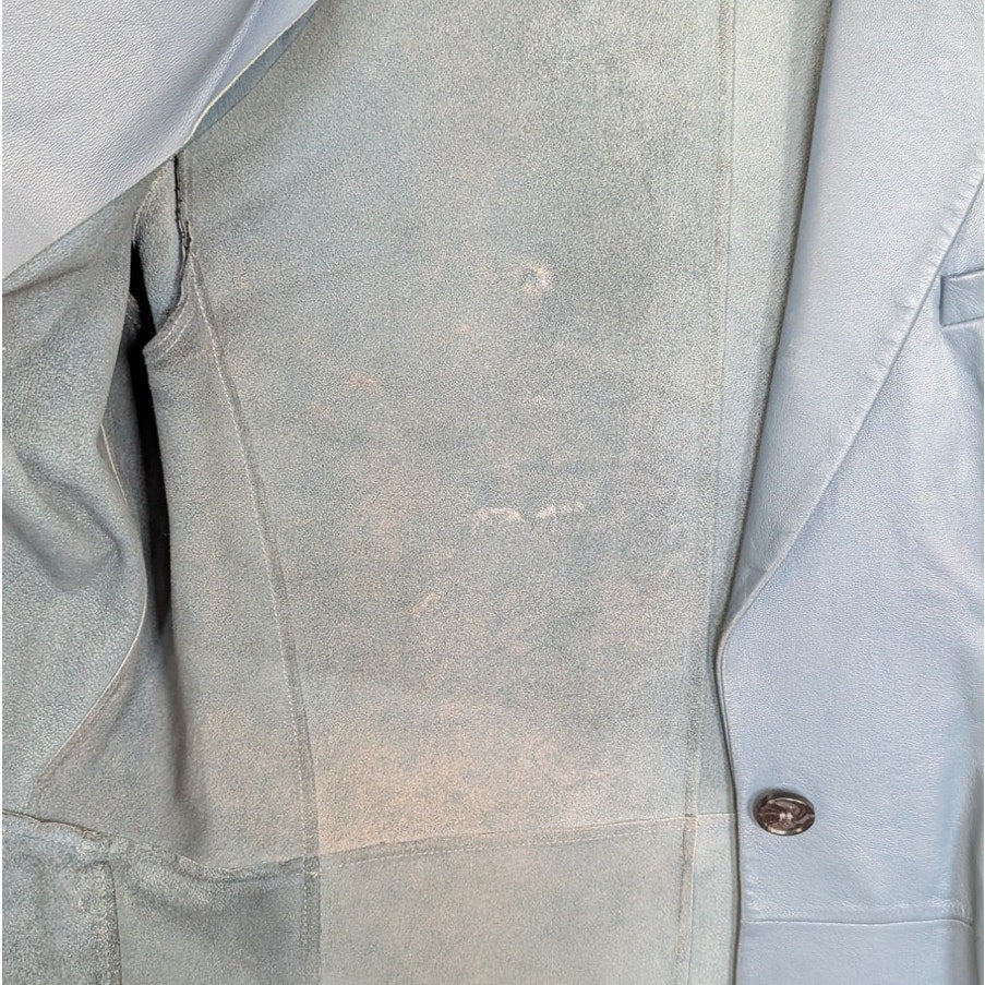 Common Leisure Power Blazer Suit Jacket Womens S Gray Blue Leather Oversized