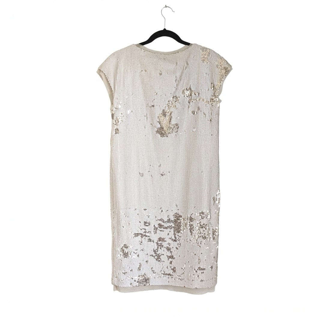 Alena Goretskaya Cream Sequin Short Sleeve Mini Dress, size 44/M