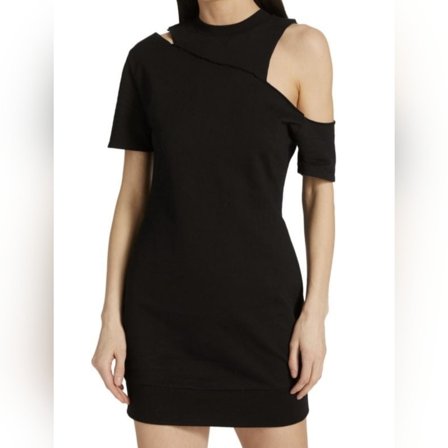 N:PHILANTHROPY x Revolve Brea Black Asymmetric Cotton Terry Mini Dress, size XS
