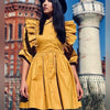 Zara warm yellow short dress with lapels collar, size XS