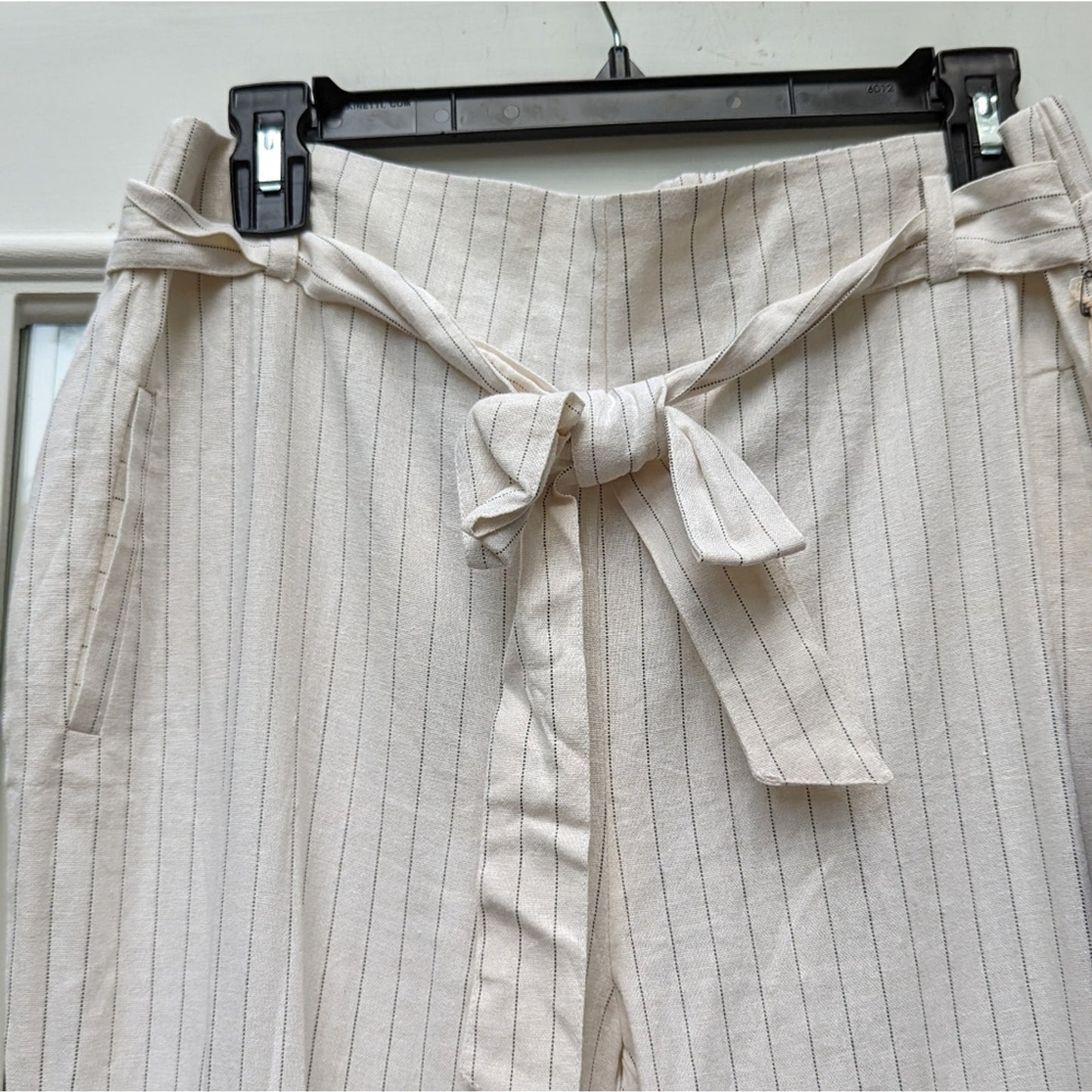 NWT Have LA Paper Bag Linen Blend Off-white Striped Pants, size L